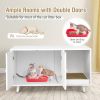 Cat Litter Box Enclosure with Divider and Double Doors - White