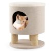 3-in-1 Cat Condo Stool Kitty Bed with Scratching Posts and Plush Ball Toy - Beige
