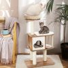 46 Inch Wooden Cat Activity Tree with Platform and Cushions - Gray
