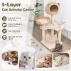 Multi-Level Cat Tree with Condo Hammock and Rotatable Hanging Balls - Natural