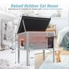 Outdoor Insulated Cat House, Wood Pet House w/ High Legs, Doors, Openable Roof, Weatherproof, Cat Animal Shelter for Winter, Gray - As Picture