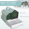 Hooded Cat Litter Box w/ Litter Mat, Litter Particle Catching, Light Blue - Light Blue