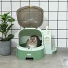 PawHut Cat Litter Box with Lid, Covered Litter Box, Easy to Clean & Open Including Openable Front Cover, Litter Scoop, Green - as Pic
