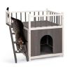 2-Story Wooden Feral Cat House Dog House for Outdoor and Indoor, Pet House with Stairs, Grey & White - as picture