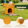 2-Story Wooden Feral Cat House Dog House for Outdoor and Indoor, Pet House with Stairs, Yellow - as picture