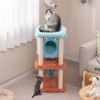 Cartoon Shape Themed Cat Tower with Soft Long Plush Decor - Blue & Orange - Pet entertainment