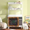 Hidden Cat Litter Box Enclosure & Graffiti Chalkboard Doors with 2 Storage Shelves - White+Vintage