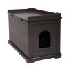 Cat Washroom Bench, Wood Litter Box Cover with Spacious Inner, Ventilated Holes, Removable Partition, Easy Access,Chocolate Brown - Chocolate