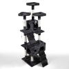 Multi-Level Cat Tree Tower House with Play Tunnel and Dangling Interactive Toy - Grey With Paw print