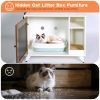 Hidden Cat Litter Box Enclosure & Graffiti Chalkboard Doors with 2 Storage Shelves - White+Vintage