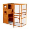 Large Wooden Cat Enclosure with Waterproof Roof and Platforms, Orange - As Picture