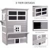 PawHut 3-Story Cat House Feral Cat Shelter, Outdoor Kitten Condo with Raised Floor, Asphalt Roof, Escape Doors, Jumping Platforms, Grey - as Pic