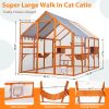 Wooden Cat Catio, Outdoor Large Cat Enclosure, Cat Playpen with Platforms, Sunshine Boards, Bridges, Condos, Orange - As Picture