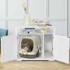 Wooden Cat Litter Box Enclosure Hidden Cat Washroom with Storage Layer - White