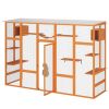 Wooden Cat Enclosure with 6 Jumping Platforms, 2 Cat Condos, Cat Bridge and Scratching Board, Orange - as Pic