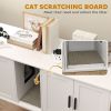 Cat Litter Box Enclosure with Double Room, Scratching Mat for 2 Cats, 57" x 19" x 20", White - White