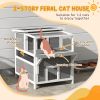 2-Story Wooden Cat House Outdoor with Balcony, Openable Top, Escape Door, Removable Panel & Floor, for Backyard, Outside - Light Gray