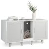 2-Door Cat Litter Box Enclosure with Winding Entry and Scratching Board - Gray