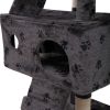 Multi-Level Cat Tree Tower House with Play Tunnel and Dangling Interactive Toy - Grey With Paw print