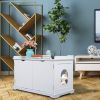 Cat Washroom Bench, Wood Litter Box Cover with Spacious Inner, Ventilated Holes, Removable Partition, Easy Access, White XH - White