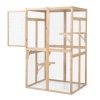 Wooden Cat Catio, Outdoor Cat Enclosure, Cat House with Platforms, Sunshine Board, Hammock, Door, Kitten Cage Condo, Burlywood - As Picture