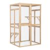 Wooden Cat Catio, Outdoor Cat Enclosure, Cat House with Platforms, Sunshine Board, Hammock, Door, Kitten Cage Condo, Burlywood - As Picture