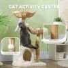 37 Inch Modern Cat Tree w/ Wooden Scratching Posts, Condo, Beds, Cushions, Toy Balls & Anti-Tip Kit - Cream White