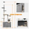 2 in 1 Floor to Ceiling Cat Tree with Litter Box Enclosure, Condo, Bed, Hammock, Scratching Posts, and Platforms, Gray - Gray