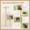 Cat Tree, 3 Level Cat Tower with Scratching Posts, Bed, Condo, Badminton Toys, for Multiple Kittens - Natural