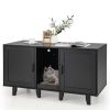 2-Door Cat Litter Box Enclosure with Winding Entry and Scratching Board - Black