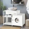 Cat litter box enclosure for bathroom, Hidden Litter Pet Washroom with Divider, Indoor Cat House for Large Cats, White - as Pic