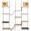 Wall-mounted Wood Cat Tree with Cat Condos, Jumping Platforms, Cat Bridges, Cat Perches and Scratching Posts, Natural Wood - As Picture