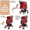 Folding Pet Stroller with Adjustable Canopy for Outdoor - Red - pets supplies