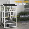 Wooden Outdoor Cat House with Asphalt Roof, Escape Doors, Condo, Jumping Platform, Light Gray - Light Gray