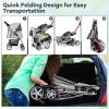 Folding Pet Stroller with Adjustable Canopy for Outdoor - Gray - pets supplies