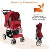 Folding Pet Stroller with Adjustable Canopy for Outdoor - Red - pets supplies