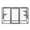 Spacious wooden cat cage with waterproof roof with adjustable pedals suitable - gray - As Pic