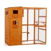 Large Wooden Cat Enclosure with Waterproof Roof and Platforms, Orange - As Picture