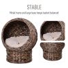 Handwoven Elevated Cat Bed with Rotating Basket and Soft Cushion, Wicker Cat Egg Chair with Stand, Brown - Dark Gray