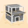 2-Story Wooden Cat House Outdoor with Balcony, Openable Top, Escape Door, Removable Panel & Floor, for Backyard, Outside - Light Gray