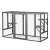 Spacious wooden cat cage with waterproof roof with adjustable pedals suitable - gray - As Pic