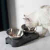 Pet Feeder Stainless Steel Double Bowls 15 Degree Adjustable Pet Cat Feeding Bowl - black