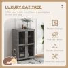 Cat Tree House with Scratching Post and Wheels, Gray - Gray