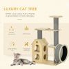 Cat Tree for Indoor Cats with Scratching Posts, Double-Layer House, 32" x 16" x 53", Natural - Natural Wood