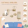 4pc Corner Design Cat Wall Shelf with Scratching Post, Scratching Board, Perches, Cat Wands & Toy Ball, Beige - Beige