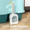 Cat Litter Box with Scoop, Easy to Clean & Openable Cover, Green - Green