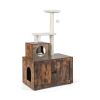 Cat Tree with Litter Box Enclosure with Cat Condo - Rustic Brown