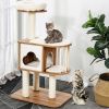 46 Inch Wooden Cat Activity Tree with Platform and Cushions - Gray