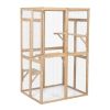 Wooden Cat Catio, Outdoor Cat Enclosure, Cat House with Platforms, Sunshine Board, Hammock, Door, Kitten Cage Condo, Burlywood - As Picture