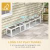PawHut Cat Tunnel Outdoor, Wooden Cat Tube with Combinable Design, 8 Doors, 98" Cat Toys for Kitty, Puppy, Pet, House, Window, Cage, White - as Pic